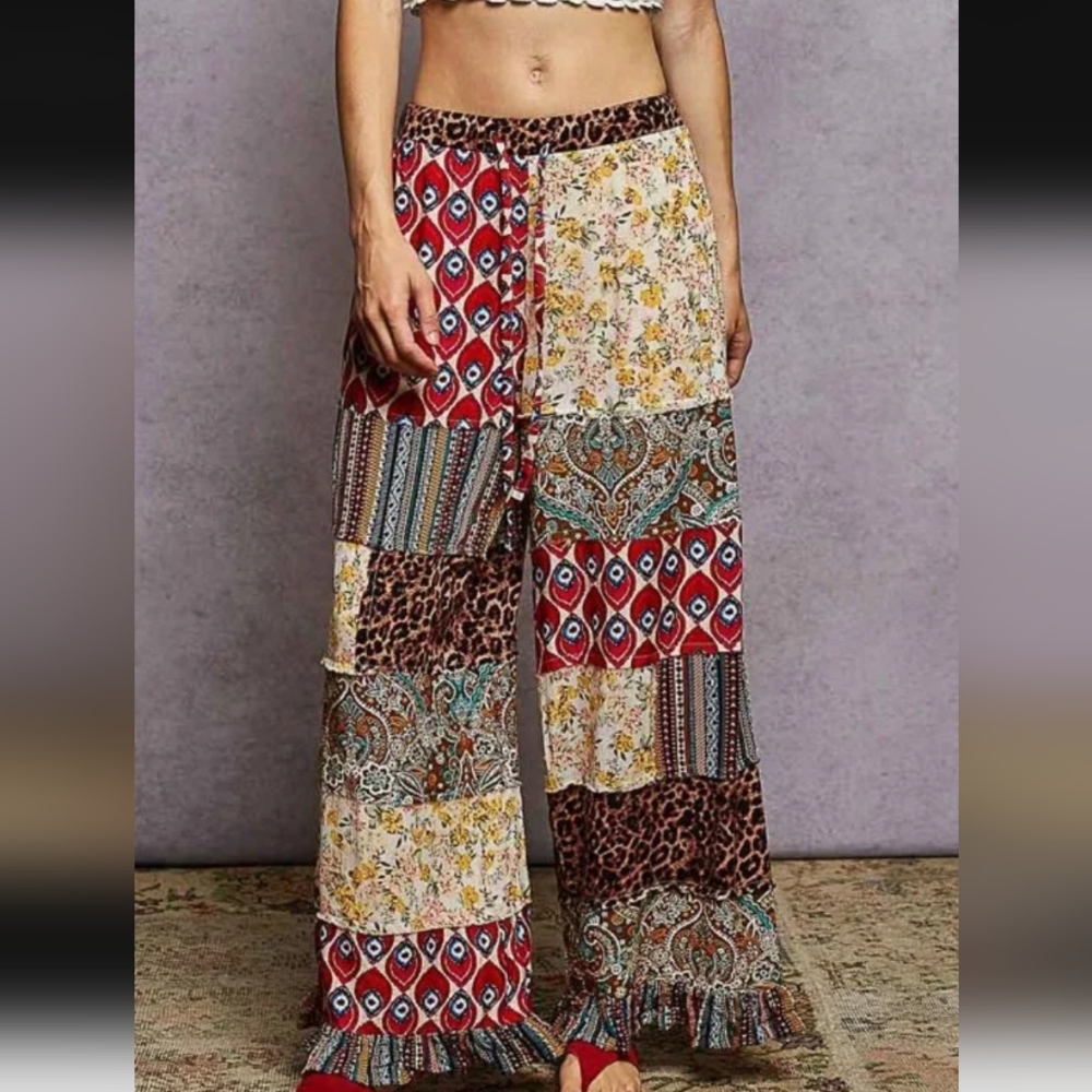 Bohemian Patchwork Wide-Leg Pants POL